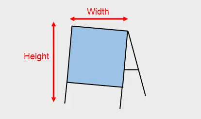 Diagram showing two signs mounted on poles with measurements. Arrows indicate length, height, total height, and ground embedment depth.