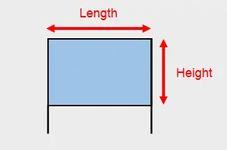 Diagram showing two signs mounted on poles with measurements. Arrows indicate length, height, total height, and ground embedment depth.